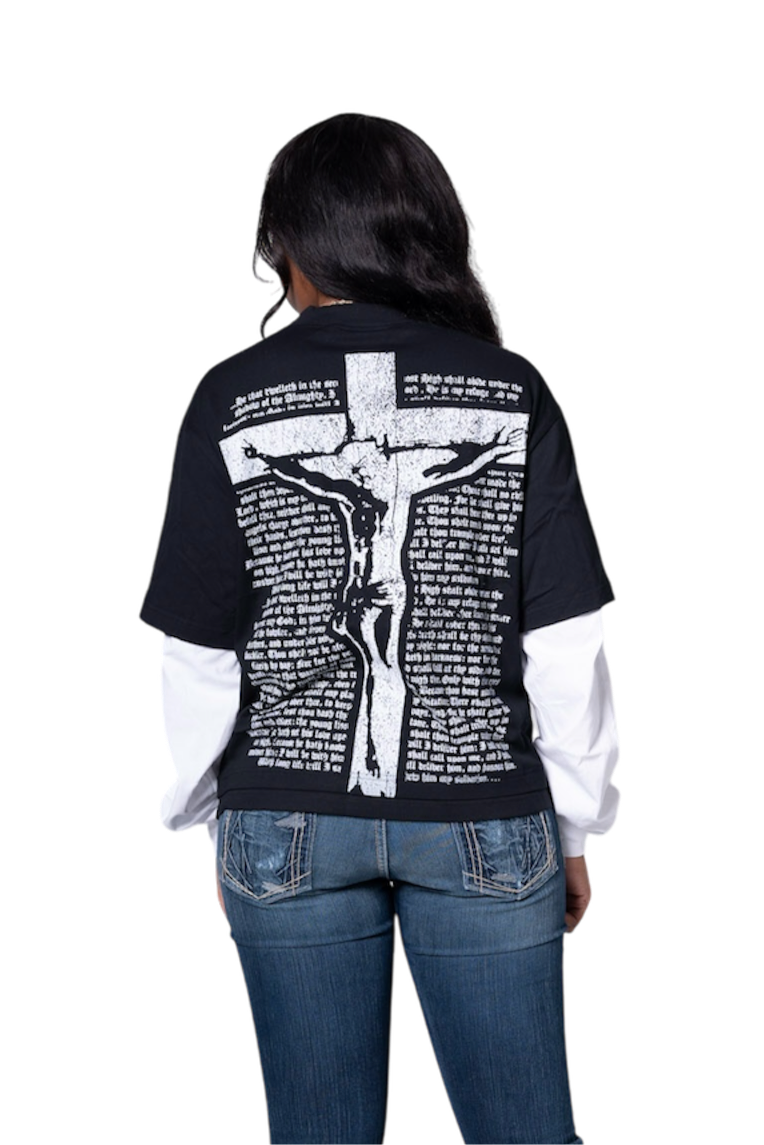 Holy Prayer Double-Layered Long Sleeve Black & White