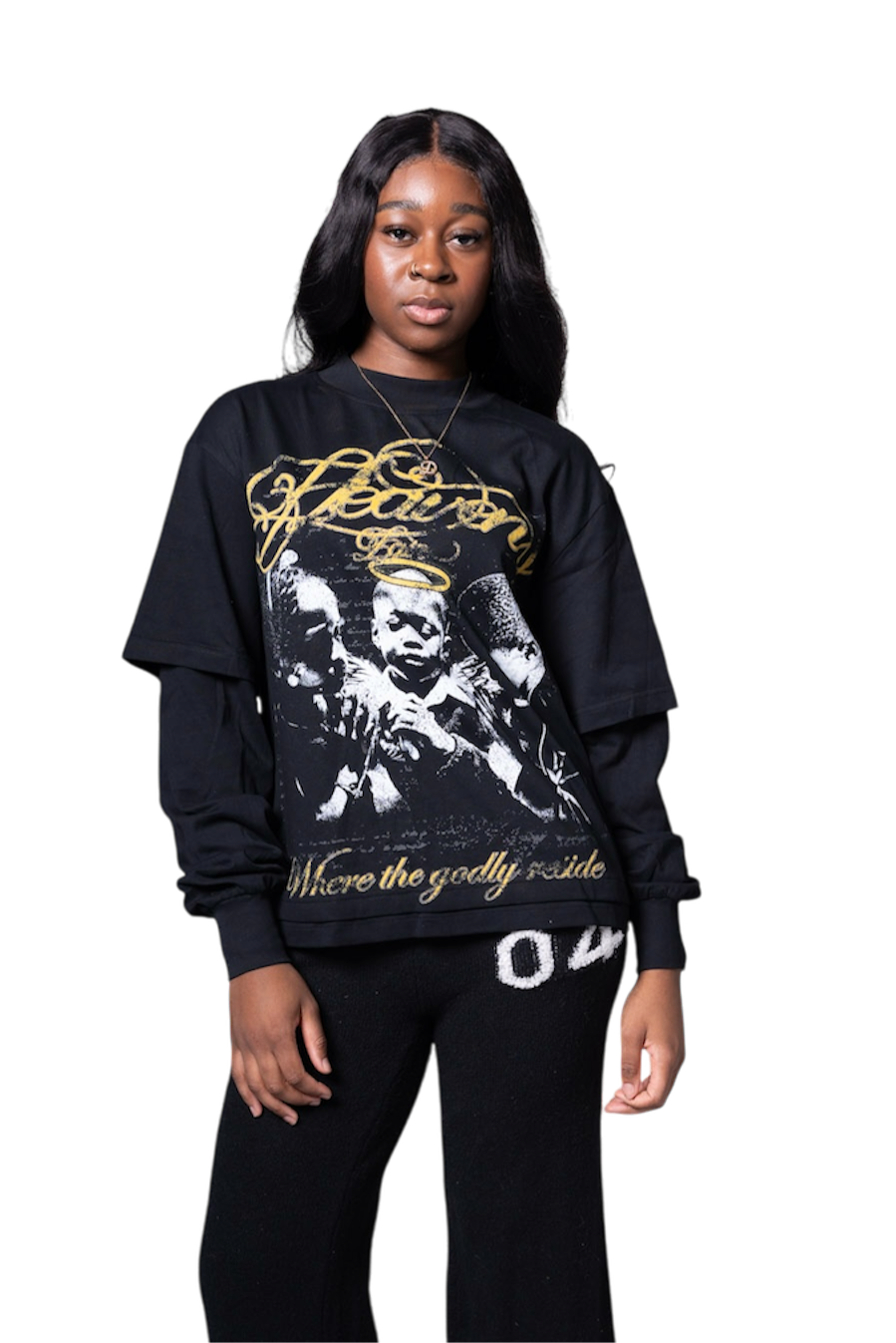 Holy Prayer Double-Layered Long Sleeve Black & Yellow